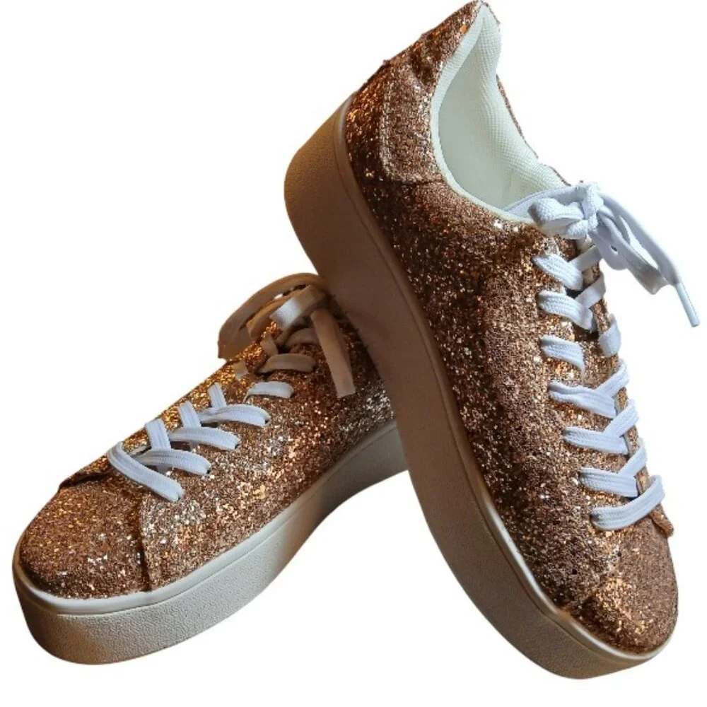 J. ADAMS Gold Glitter Platform Sneakers Size 7.5M - Like New. - Picture 5 of 9